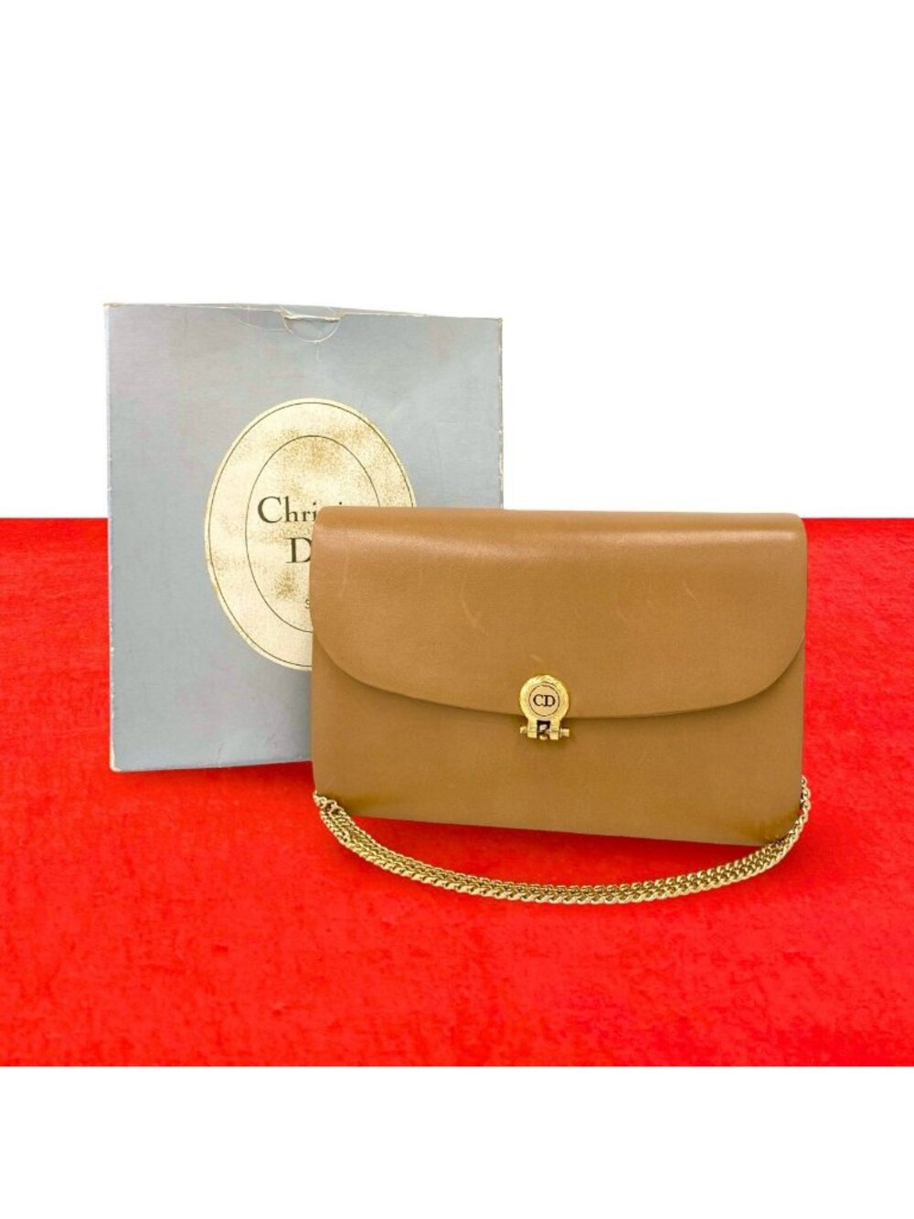 Dior Vintage CD Logo Leather 2-Way Chain Shoulder Bag Pochette Brown